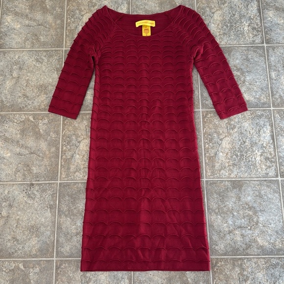 Catherine Malandrino P 3/4 sleeve Scallop wave textured Dress Red - Picture 1 of 8